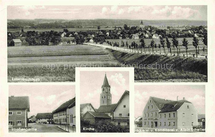Essenbach Niederbayern Landshut Bayern Panorama Strassenpartie Kirche Baeckerei