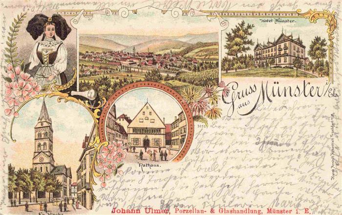 Muenster  Elsass Munster 68 Alsace Haut-Rhin Panorama Hotel Muenster Rathaus Kir