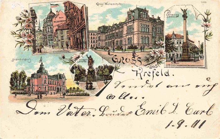 KREFELD Crefeld Staendehaus Koenigl Webeschule Cornelius Denkmal Kriegerdenkmal