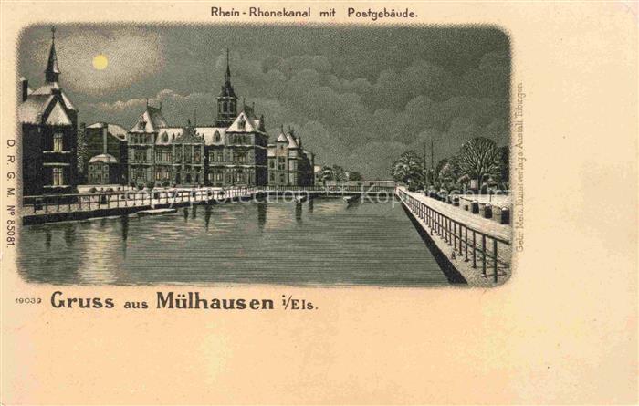 Muelhausen Elsass Rhein Rhonekanal mit Postgebaeude
