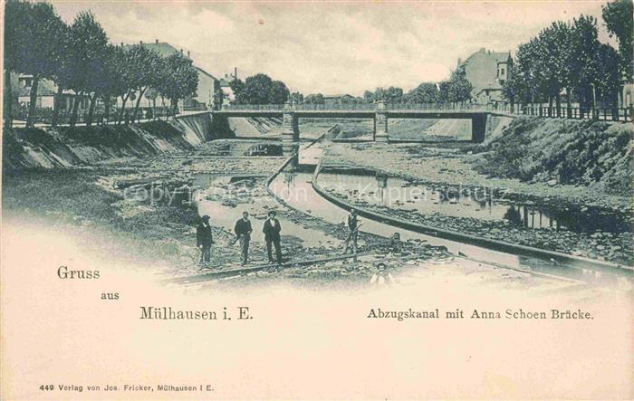 Muelhausen Elsass Abzugskanal mit Anna Schoen Bruecke