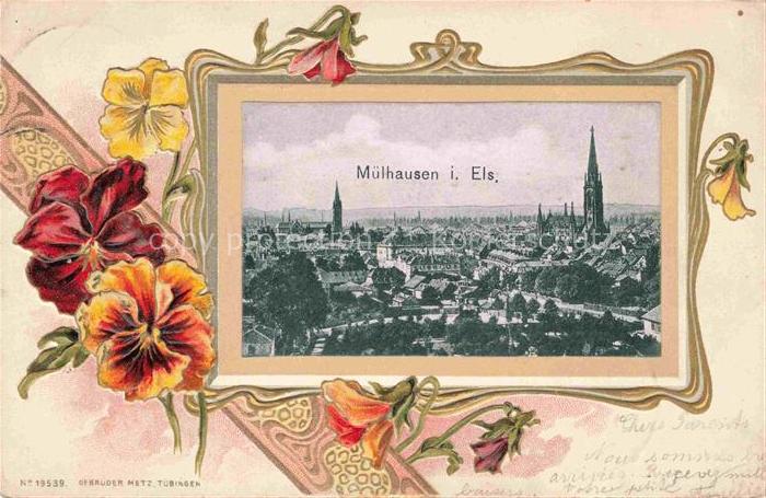 Muelhausen Elsass Stadtblick Kirche