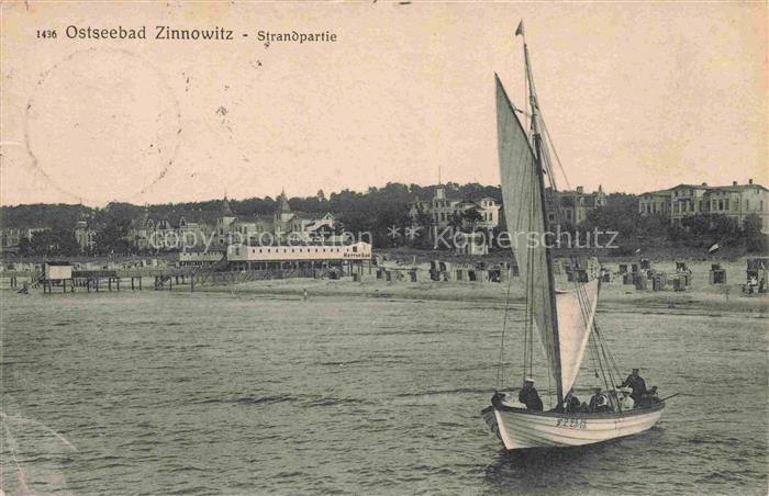 ZINNOWITZ Ostseebad Strandpartie Segelboot Ansicht vom Meer aus