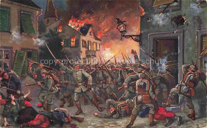 Muelhausen Elsass Voelkerkrieg 1914-15 Strassenkampf Kuenstlerkarte