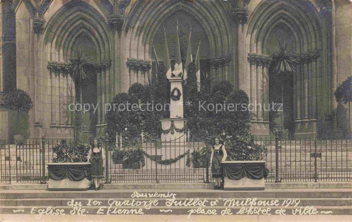 MULHOUSE Muehlhausen 68 Haut-Rhin Souvenir du Ier 14 Juillet Eglise Sainte Etien