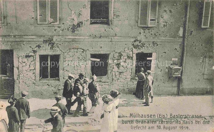 Muelhausen Elsass Baslerstrasse durch Granaten zerstoertes Haus beim Gefecht 10.