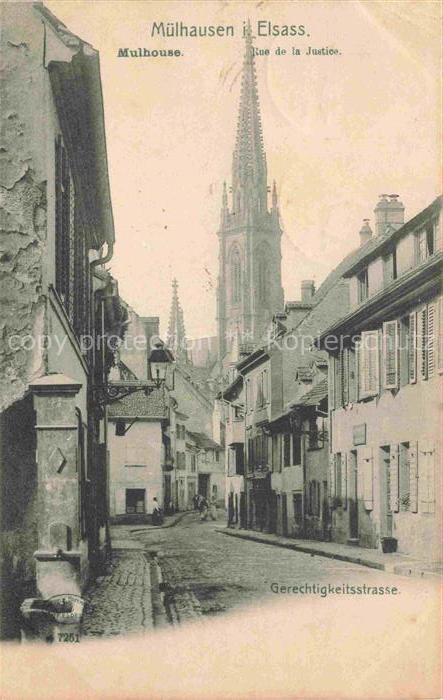 Muelhausen Elsass Rue de la Justice Gerechtigkeitsstrasse Kirchturm