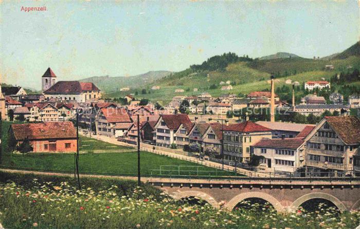 Appenzell-Stadt IR Teilansicht mit Kirche Bruecke