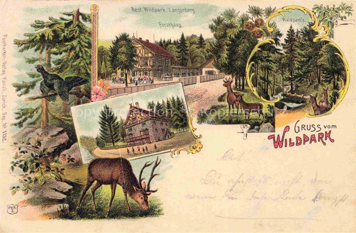 Langnau Albis Horgen ZH Restaurant Wildpark Waldpartie Hirsche Auerhahn Litho