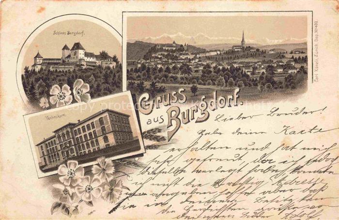 BURGDORF BE Stadtpanorama Schloss Technikum Litho