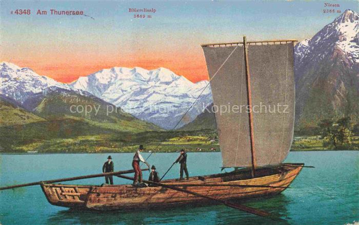THUN Thoune BE Segelboot auf Thunersee Alpenblick Bluemlisalp Niesen Kuenstlerka