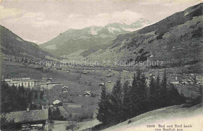 Lenk Simmental BE Panorama Bad und Dorf Ansicht von Seefluh aus