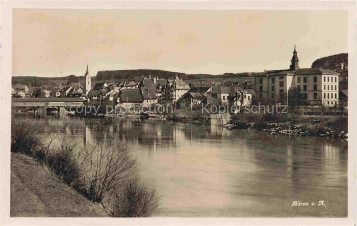 Bueren Aare Partie an der Aare Blick zur Stadt