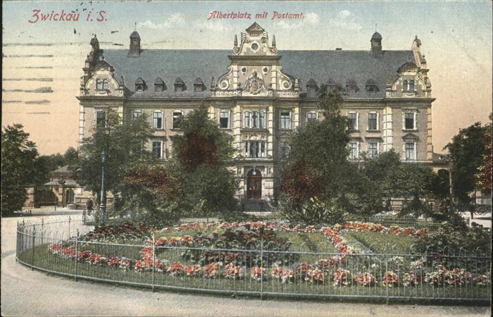 Zwickau Sachsen Albertplatz mit Postamt