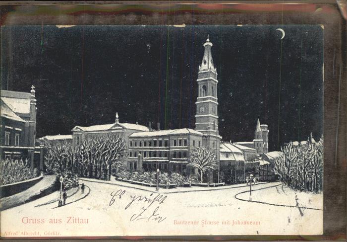 Zittau Bautzener Strasse mit Johanneum bei Nac