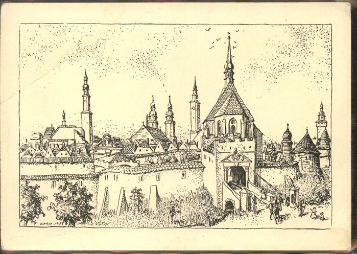 Zittau Künstlerkarte Frauentor vor Zerstörung