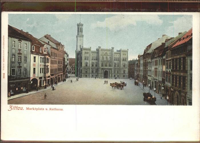Zittau Marktplatz Rathaus Pferdewagen