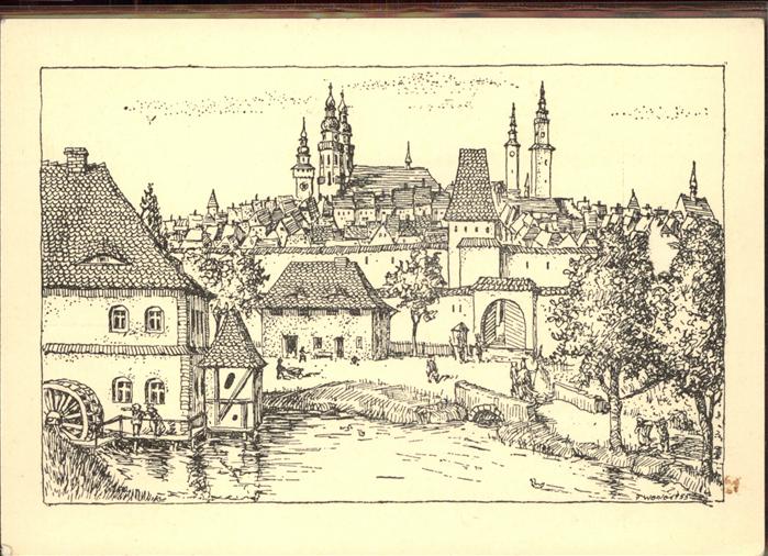 Zittau 700 Jahr Feier Zeichnung Wasserpforte