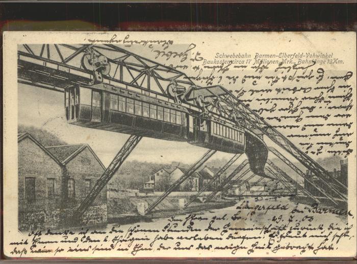 Barmen Wuppertal Elberfeld Vohwinkel Schwebebahn Baukost