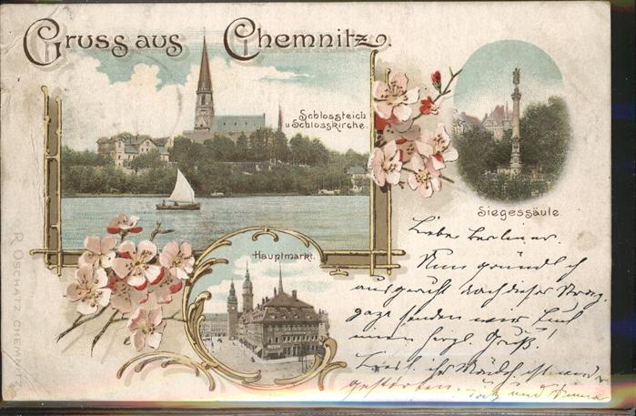 Chemnitz Hauptmarkt Schlosskirche Teich Siegessä