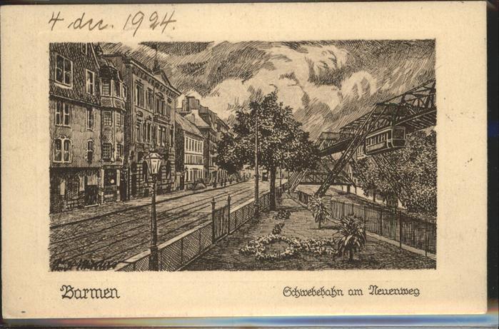 Barmen Wuppertal Schwebebahn Neuenweg Zeichnung