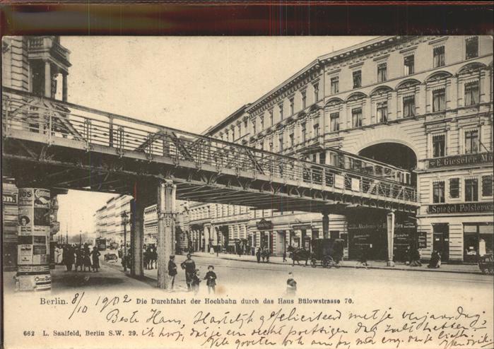BERLIN  CITY Hochbahn Haus Buelowstr. Durchfahrt Tunnel