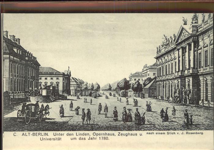 BERLIN  CITY Unter den Linden Stich J. Rosenberg Kuenstlerkarte Opernhaus