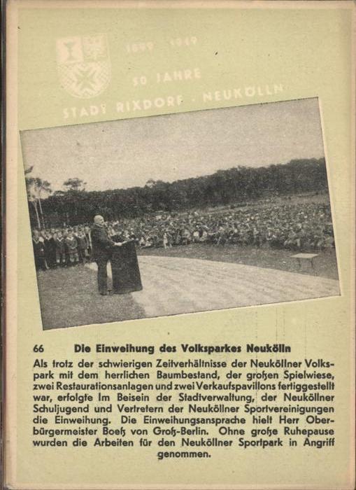 Rixdorf Berlin Einweihung Volkspark Neukölln