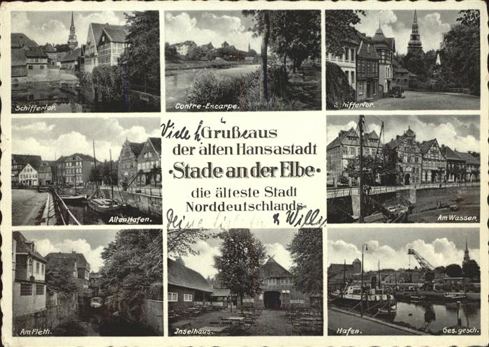 Stade Niederelbe Elbe Wasser Hafen Inselhaus Schiffertor