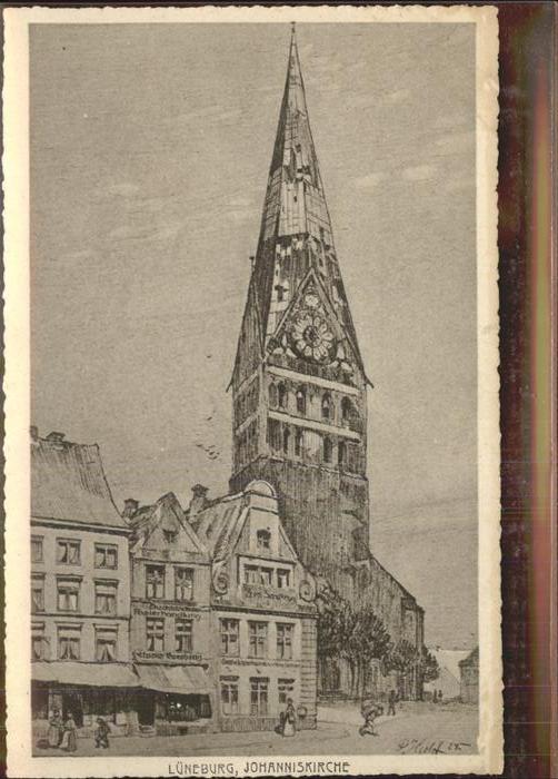 LueNEBURG  CITY Johanniskirche Kuenstlerkarte Zeichnung