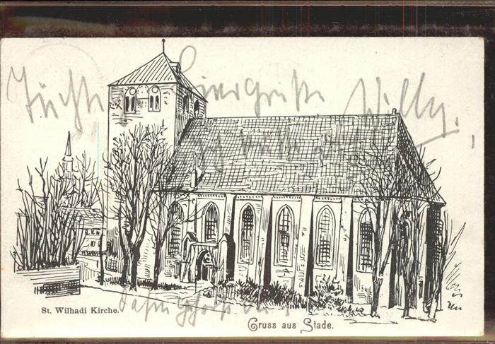 Stade Niederelbe St. Wilhadi Kirche Künstlerkarte Zeichn