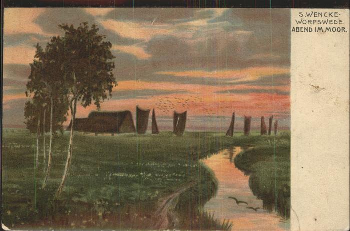 Worpswede Abend im Moor Künstlerkarte S. Wencke