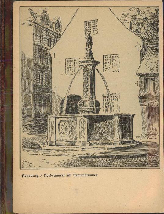 Flensburg Nordermarkt Neptunbrunnen Künstlerkarte
