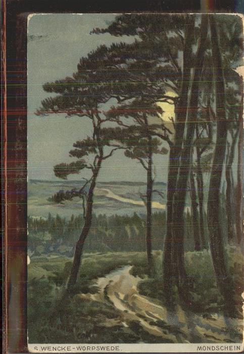 Worpswede Mondschein durch Kiefern Künstlerkarte