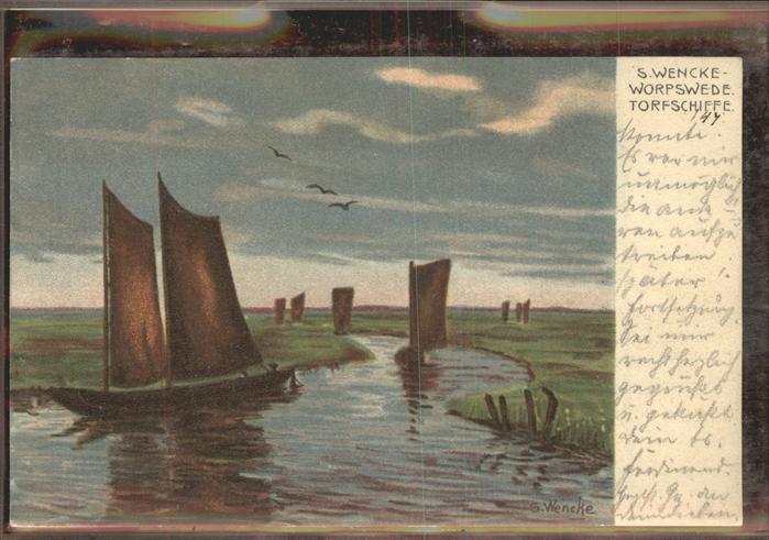 Worpswede Torfschiffe Künstlerkarte S.Wencke