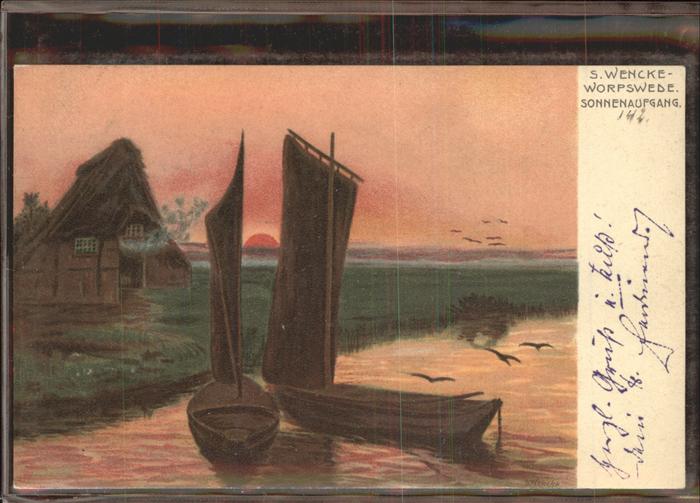 Worpswede Segelboote Kate Sonnenaufgang Kuenstlerkarte S.Wencke