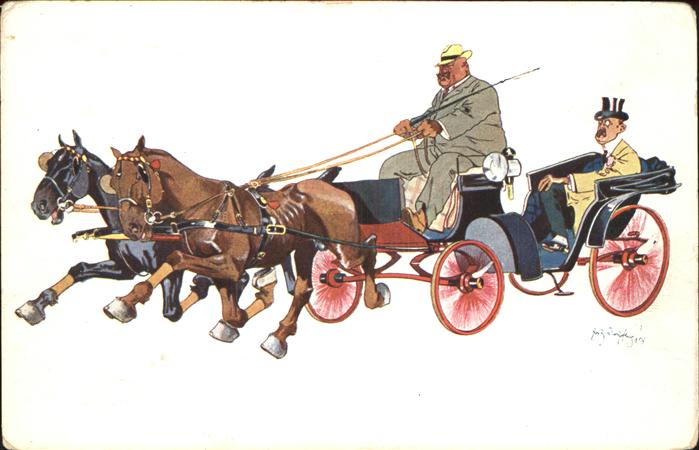 Pferdekutschen Künstlerkarte Humor