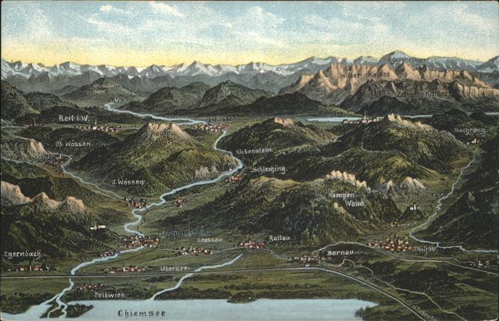 Chiemsee Bayern und Umgebung Alpenblick Vogelperspektive