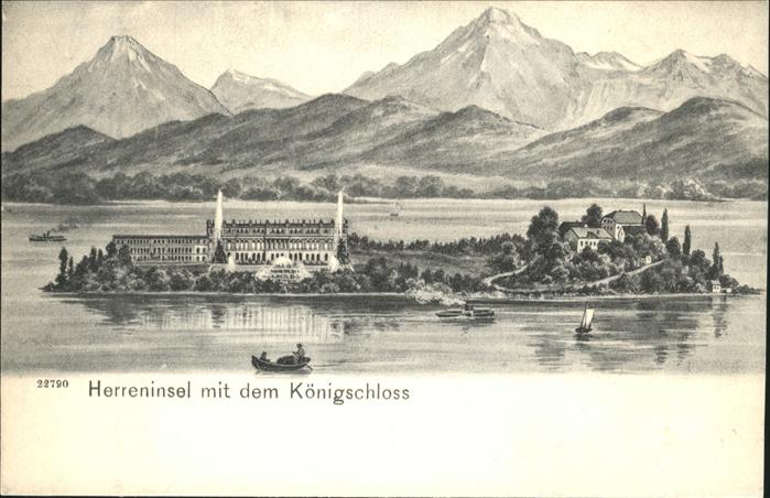 Prien Chiemsee Herreninsel Herrenchiemsee mit Koenigsschloss Chiemgauer Alpen