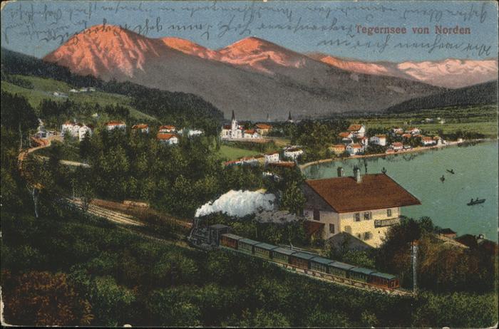 Tegernsee Bayern Ansicht von Norden Chiemgauer Alpen Eisenbahn Zug