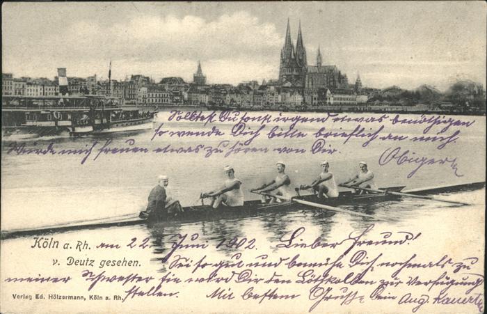 Koeln Rhein Kölner Dom Ruderboot Blick von Deutz