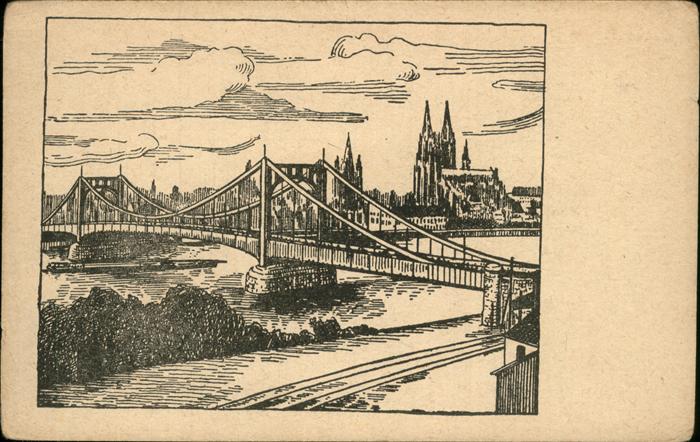 Koeln Rhein Zeichnung Künstlerkarte Brücke Dom Rhei