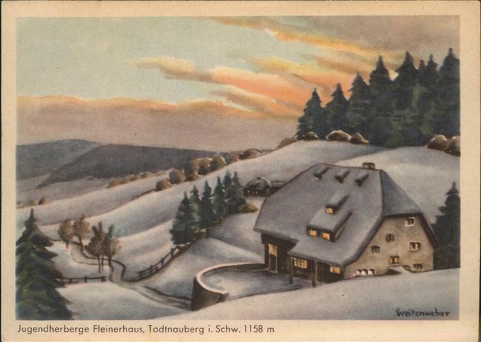Todtnauberg Schwarzwald BW Jugendherberge Fleinerhaus im Schnee Kuenstlerkarte