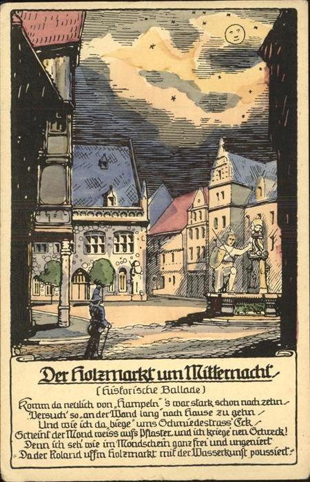 Koeln Rhein Holzmarkt um Mitternacht Künstlerkarte