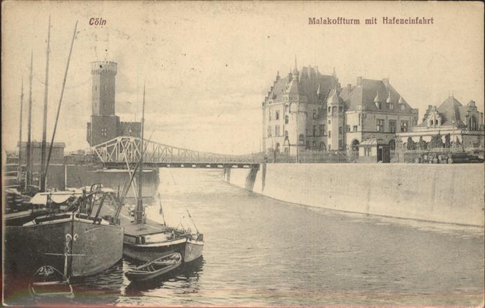 Koeln Rhein Malakoffturm mit Hafeneinfahrt