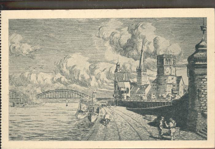 DuessELDORF  CITY Blick aufs Rheinufer Radierung