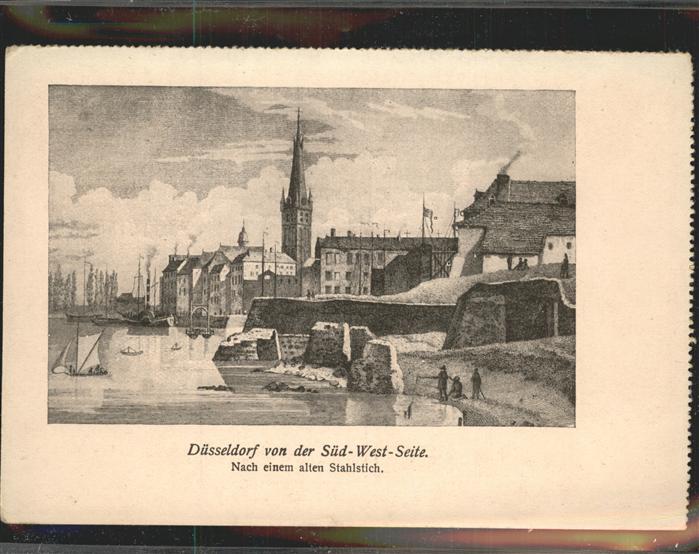DuessELDORF  CITY von Suedwest Seite Stahlstich