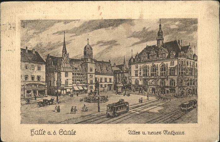 Halle Saale Altes und Neues Rathaus Straßenbahn