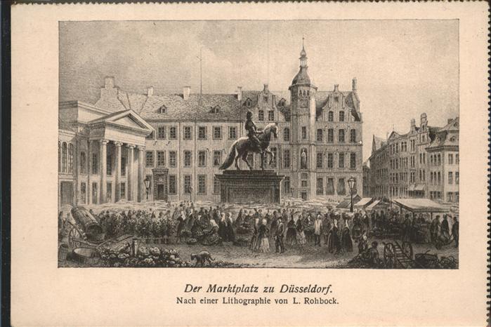 DuessELDORF  CITY Marktplatz Lithographie von L. Rohbock