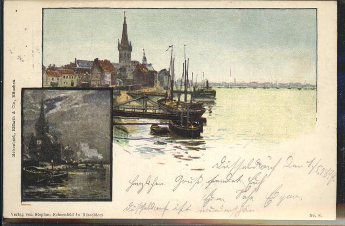 Duesseldorf Künstlerkarte am Rhein Schiffe
